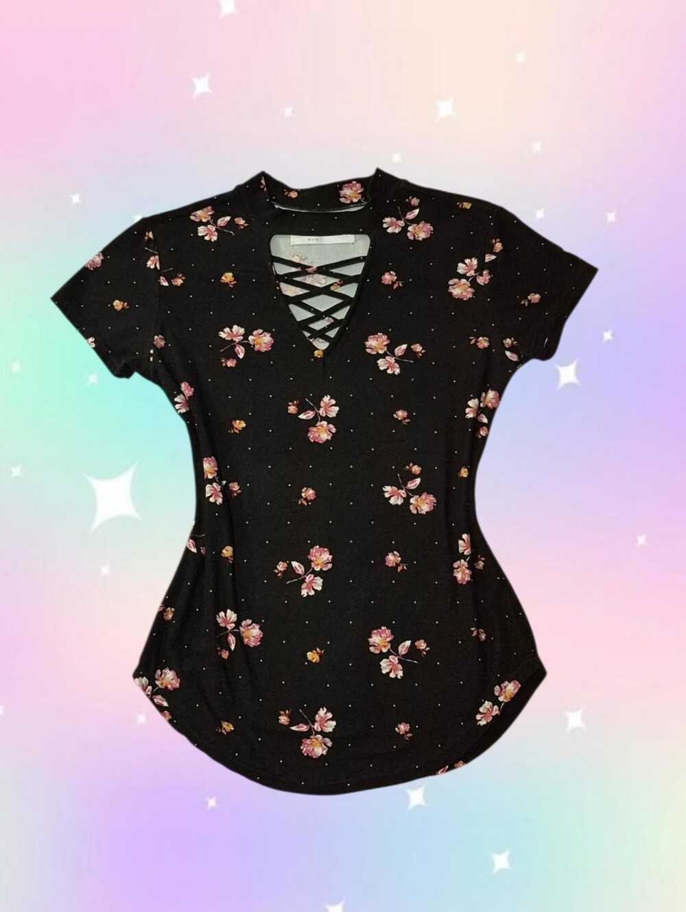 No Boundaries Black Floral High Neck Cut Out Criss Cross Top